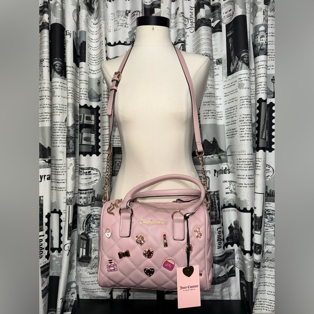 NWT Juicy Couture "Juicy Girl Only Satchel" Dusty Blush Pink Color Quilted Bag - Picture 2 of 13